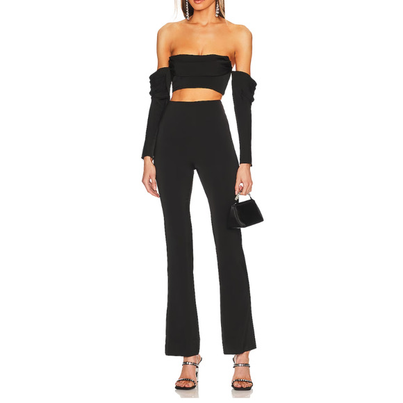 Michael Costello Black Flare Pants XS Satin Trouser Designer Revolve $188 NEW - Picture 4 of 7
